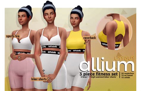 Allium 3 Piece Fitness Set Viiavi On Patreon Sims 4 Maxis Match
