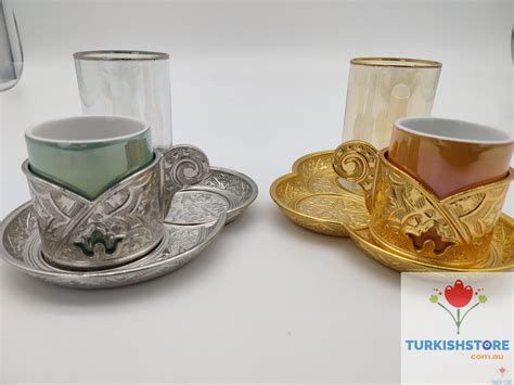 Authentic Turkish Coffee Glass Set Person Servise Greek Arabic