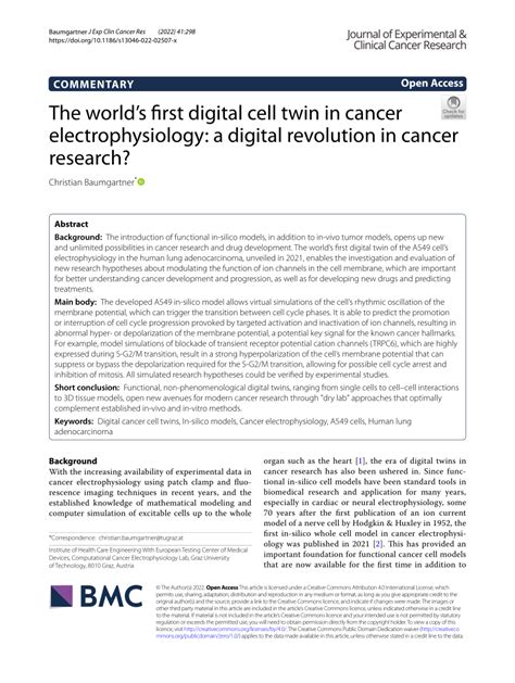 Pdf The Worlds First Digital Cell Twin In Cancer Electrophysiology