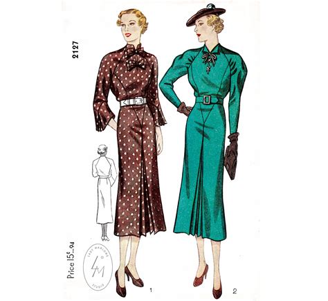 1930s 30s Dress Vintage Sewing Pattern Reproduction 2 Etsy
