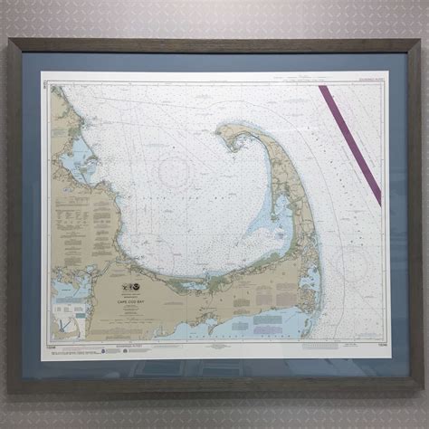 Large Cape Cod Nautical Map Custom Framed In A Blue Mat With Rustic
