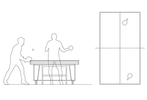 Ping Pong Table Top View And Side View Elevation With Players Dwg File Cadbull