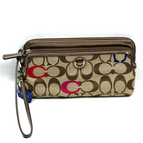 Coach Poppy Embossed Signature Double Zip Wallet Wristlet 48419