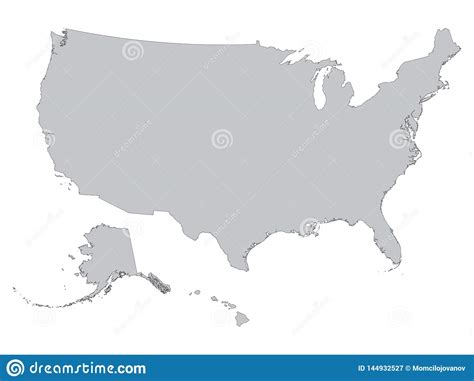 Gray Outline Map Of The United States Of America White Background Stock