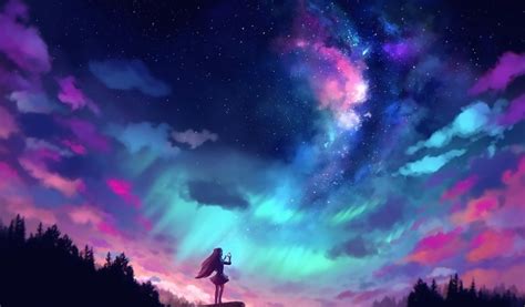 1024x600 Resolution Anime Girl And Colorful Sky 1024x600 Resolution Wallpaper Wallpapers Den