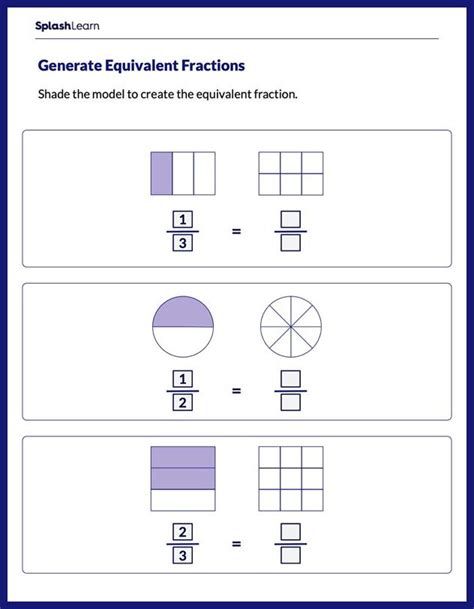 Shade And Make Fractions Equivalent Math Worksheets Splashlearn