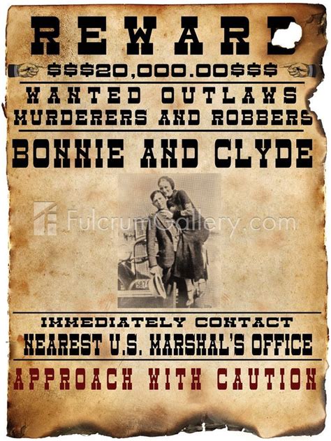 Famous Outlaws Famous Outlaws And Their Wanted Posters Famous Outlaws Bonnie N Clyde
