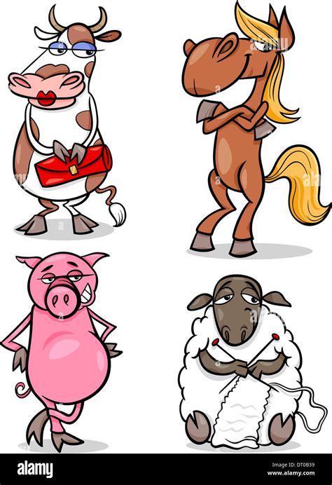 Cartoon Humor Illustration Of Funny Farm Animals Set Stock Photo Alamy