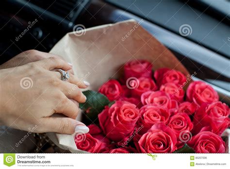 Perfect Bouquet Of Fresh Cut Roses In Car Stock Photo Image Of