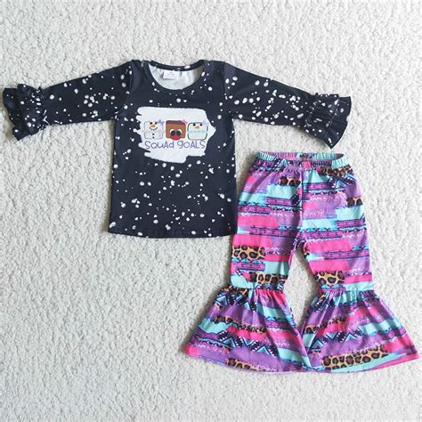 Hot Sale Kids Boutique Clothing Girls Fall Sets Fashion Toddler Baby