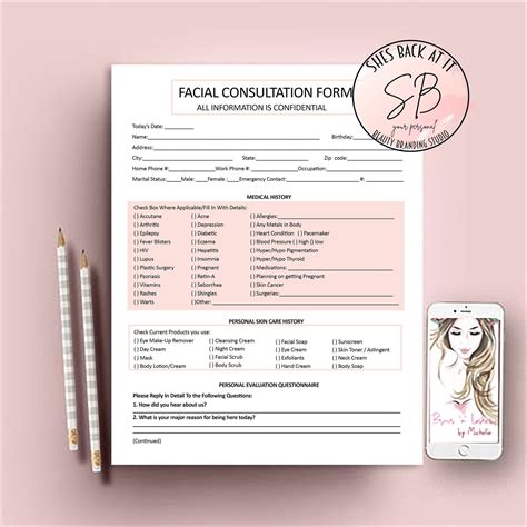 Printable Esthetician Forms Client Intake Form Skincare Consultation Form Cosmetologist Form