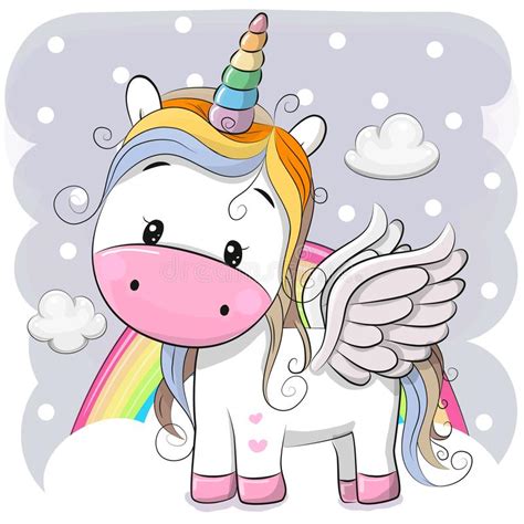 Cute Cartoon Unicorn On Clouds Stock Vector Illustration Of Cartoon