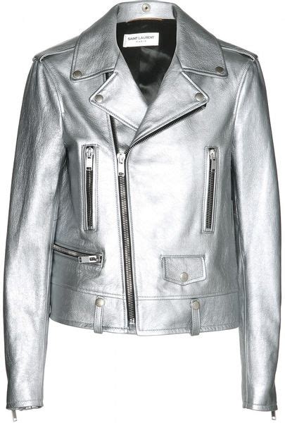 Saint Laurent Metallic Leather Biker Jacket In Silver Argent Lyst