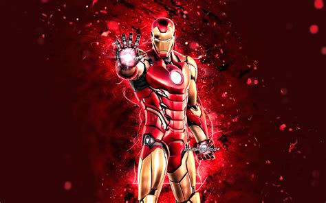 Download wallpapers Iron Man, 4k, red neon lights, 2020 games, Fortnite ...