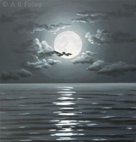 Full Moon Over The Dark Sea Seascape Painting A B Foley Moon