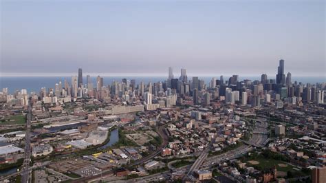 48k Stock Footage Aerial Video The Downtown Chicago Skyline Seen From
