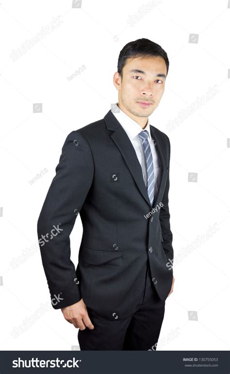 Handsome Asian Man Dressed In Black Business Suit Stock Photo 130755053