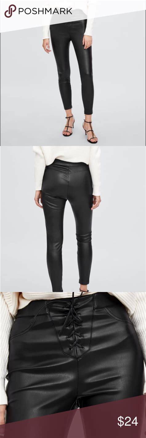 Zara Faux Leather High Waisted Leggings W Lacing High Waisted