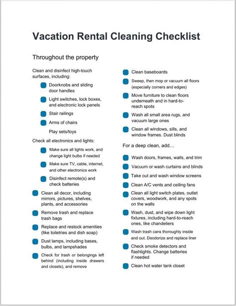 Example Vacation Rental Cleaning Checklist Template Cleaning