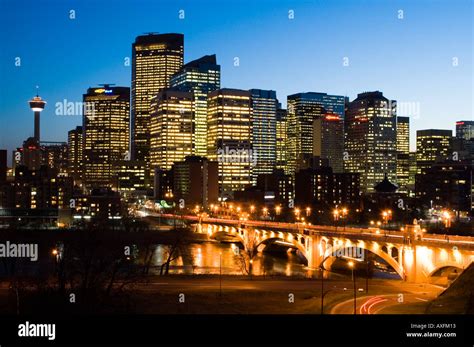 The Centre Street Bridge Leads Into The Downtown Skyline Of Calgary
