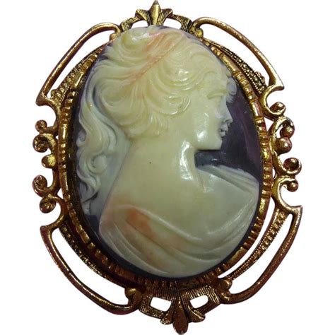Pretty Romantic Vintage Cameo Brooch Resin Cameo In A Fancy Setting