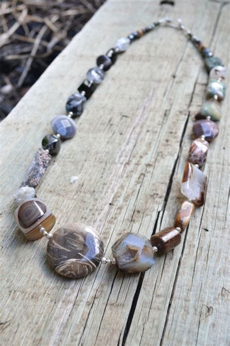 Earth Tone Semi Precious Gemstone Necklace Beaded With Sterling