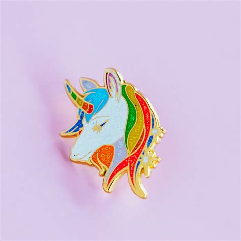 Rainbow Unicorn Enamel Pin With Glitter Dream Maker Pins