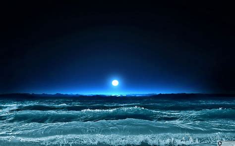 Full Moon Over Ocean Waves