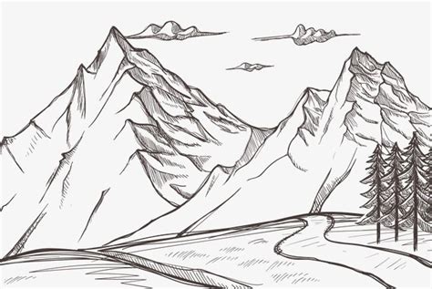 Dibujo De Pintado A Mano La Meseta Montaña Nieve PNG dibujos Dibujo De