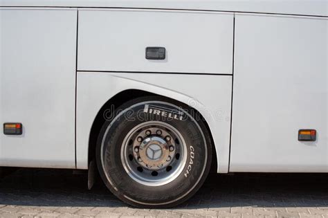 Huge Bus Wheel With A Shiny Disc White Bus Wheel Arch Editorial Image