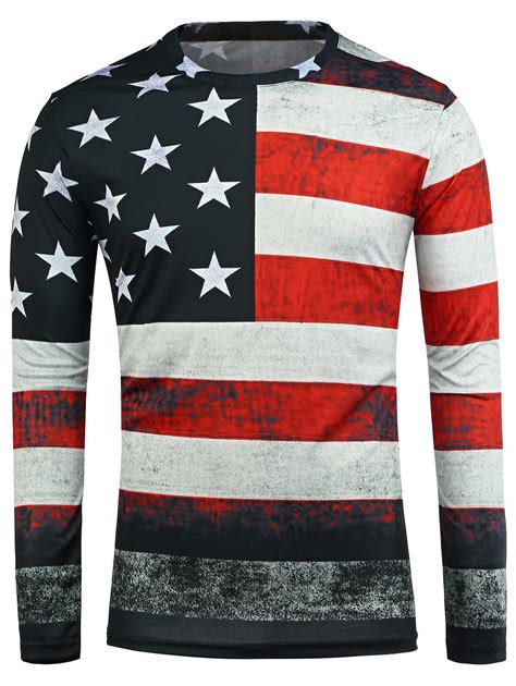 29 Off Distressed American Flag Long Sleeve T Shirt Rosegal