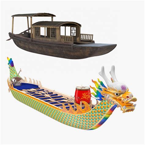 Old Traditional Chinese Boats Collection 3d Model 139 3ds Obj Max