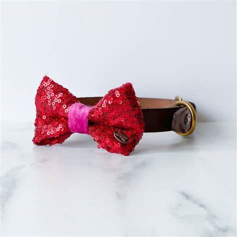 Red Sequin Christmas Dog Bow Tie By The Distinguished Dog Company