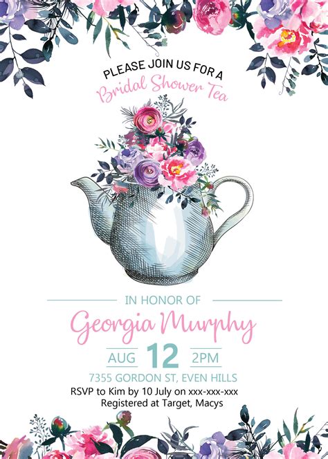 Pink Tea Party Floral Bridal Shower Invitation High Tea Etsy