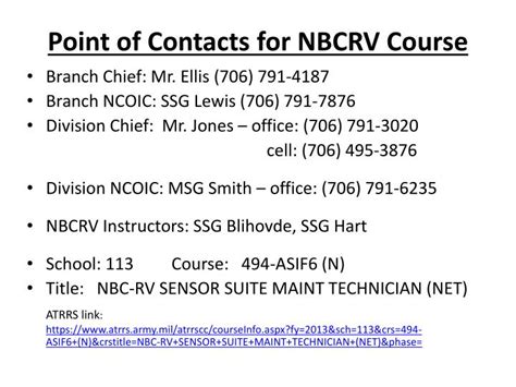 Ppt Point Of Contacts For Nbcrv Course Powerpoint Presentation Free