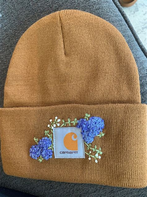 Hand Stitched Flower Carhartt Beanie Etsy Flower Embroidery Designs