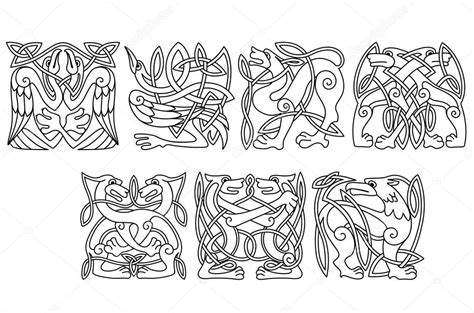 Celtic Animal Art Abstract Celtic Animals And Birds Patterns — Stock