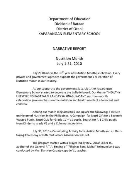 Narrative Report Sample For School Activities Philippin News Collections