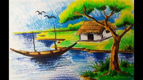 Drawing A Village Scenery In Oil Pastel How To Do Shading With Oil