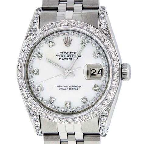 Rolex Mens Datejust Watch Steel 18 Karat White Gold Mop Diamond Dial