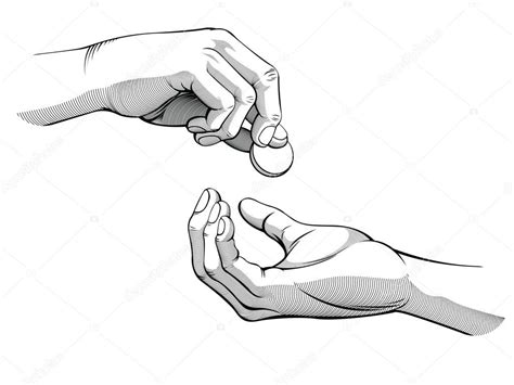 A Vector Of Two Hands One Giving Coin Of Money And The Other Receiving
