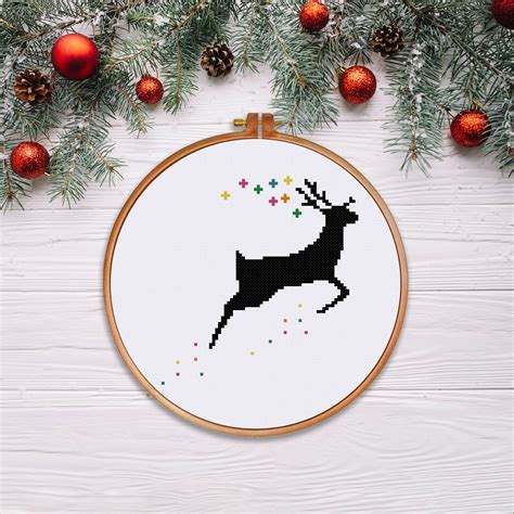 Flying Reindeer Cross Stitch Pattern Cute Easy Christmas Deer Etsy Uk