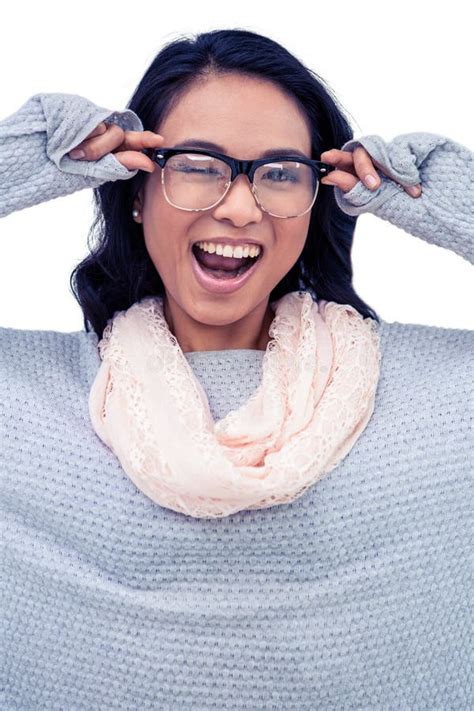 Asian Woman Holding Eyeglasses Stock Image Image Of Long Beautiful