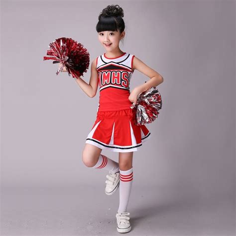 With 2 Pcs Pom Poms Cheerleader Sleeveless Girls Dance Costume