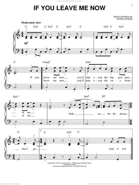 Chicago - If You Leave Me Now sheet music for piano solo [PDF]