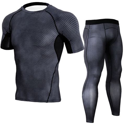 compression men s sports suits quick dry running sets gym clothes jogging leggings training