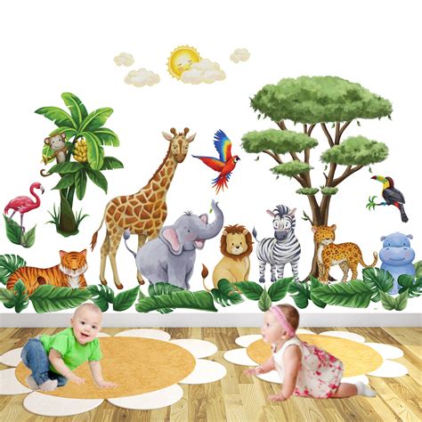 Large Safari Nursery Wall Stickers Watercolour Wall Decals Etsy