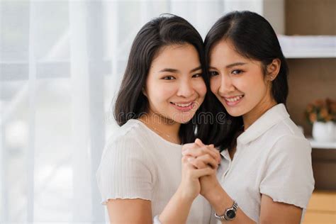 Lesbian Couple Concept Beautiful Asian Girllesbian Couple In A Room At