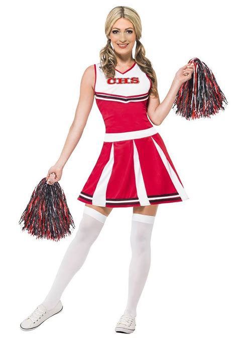 Red Cheerleader Womens Costume Pompons Carnaval