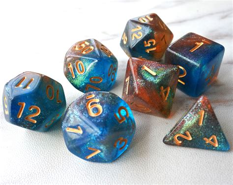 Dnd Dice Set Polyhedral Dice Blue And Orange Mix Galaxy Etsy